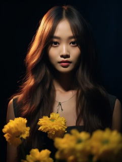 花旁亚洲美女摄影图片