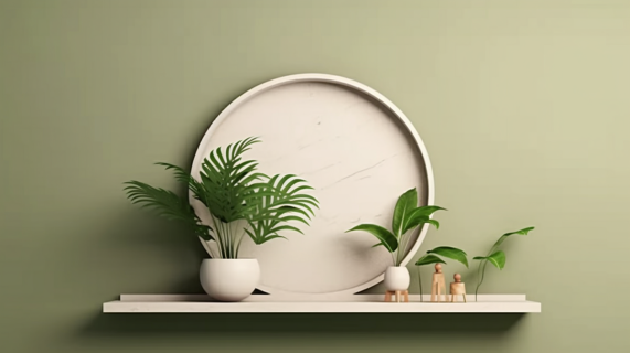 清新摄影创作绿植装饰木盘摄影图