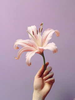 紫色背景下的百合花瓣摄影图