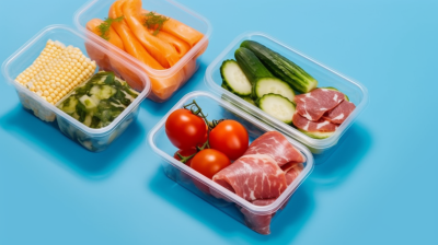容器里的蔬菜和肉类摄影图片