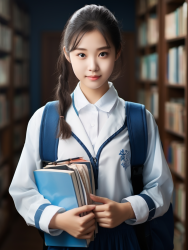 图书馆内的学生手持书籍摄影图片