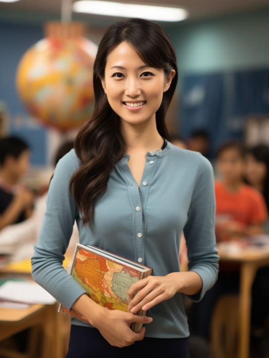 长发女老师微笑近景摄影版权图片下载