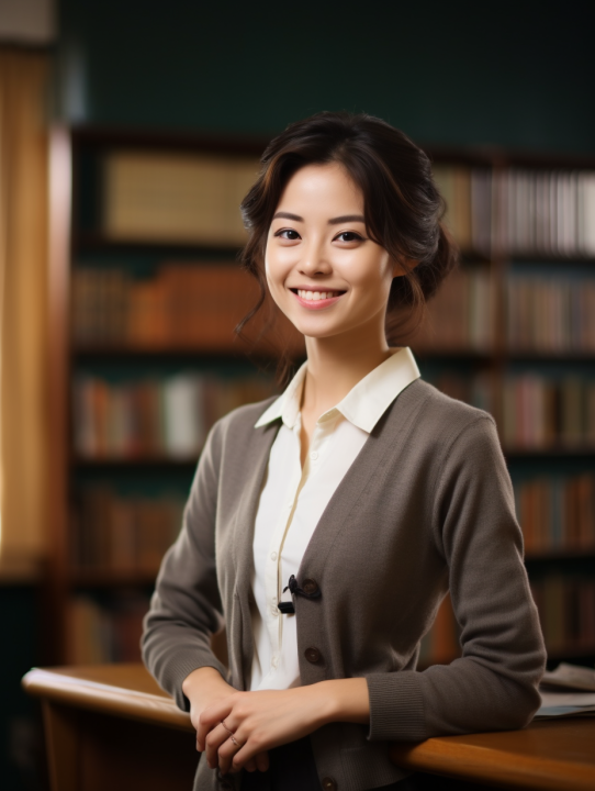 古典学术氛围下的教师微笑摄影版权图片下载