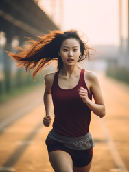潇洒青春女子在田径道上赛跑摄影图