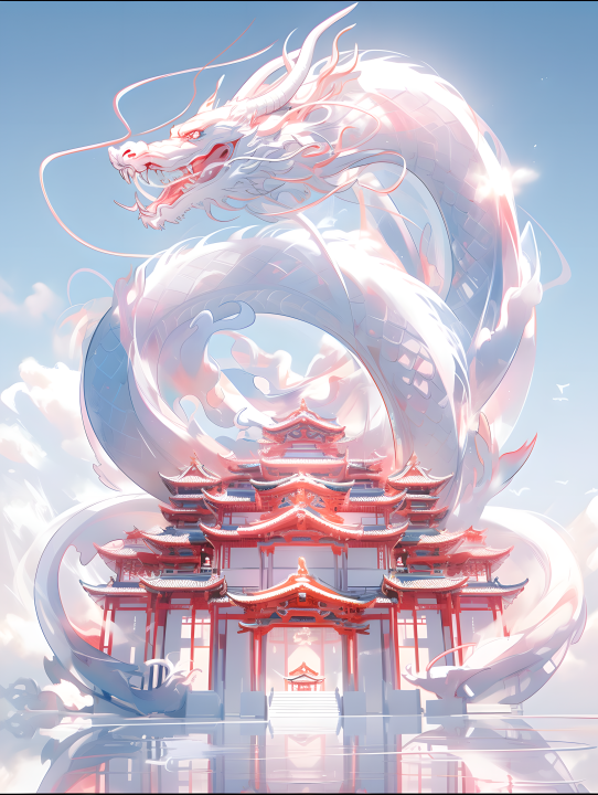 中国龙悬浮在空中的插图摄影版权图片下载