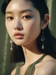 女模佩戴珠宝深绿色背景摄影图