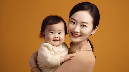 宝宝与年轻美丽母亲的温馨快乐摄影图