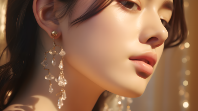 高级感女模佩戴珠宝的特写摄影图片