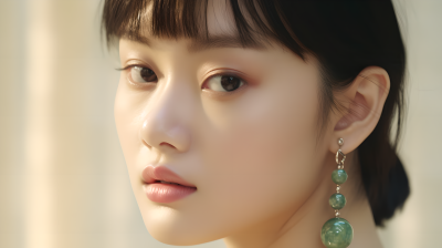 自然光照下柔和轮廓的女模特佩戴珠宝摄影图片