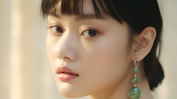 自然光照下柔和轮廓的女模特佩戴珠宝摄影图片