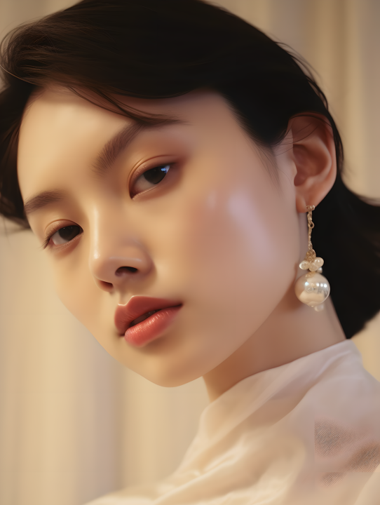 女模特展示精湛珠宝细节呈现摄影版权图片下载