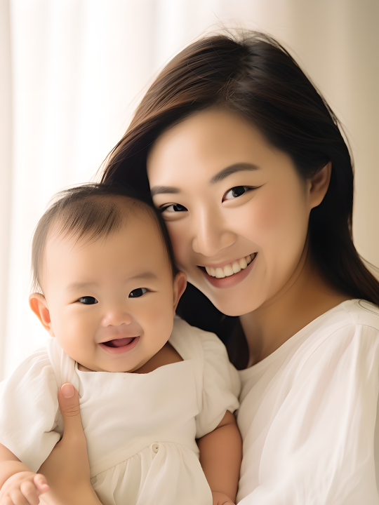 温馨快乐宝贝与美丽年轻妈妈的实景摄影图版权图片下载