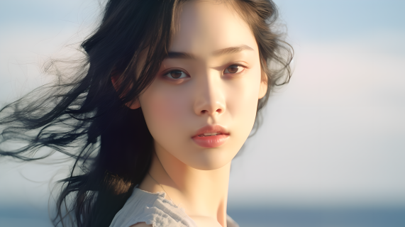 被风吹拂的甜美少女佩戴珠宝摄影图片