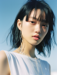 炫彩耳环可爱女模佩戴特写摄影图