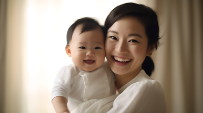 温馨的一岁宝宝与美丽妈妈摄影图
