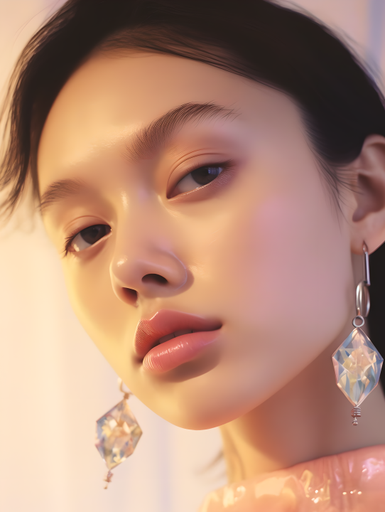 柔嫩皮肤的可爱女模佩戴珠宝摄影图版权图片下载