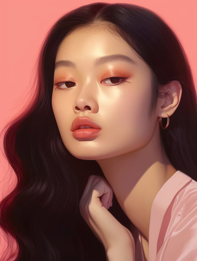 亚洲年轻女子粉橙色眼妆摄影图片