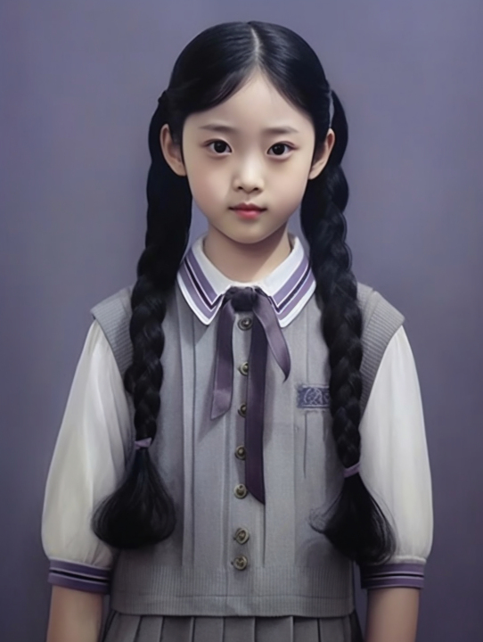 白衫浅灰马甲可爱少女摄影版权图片下载