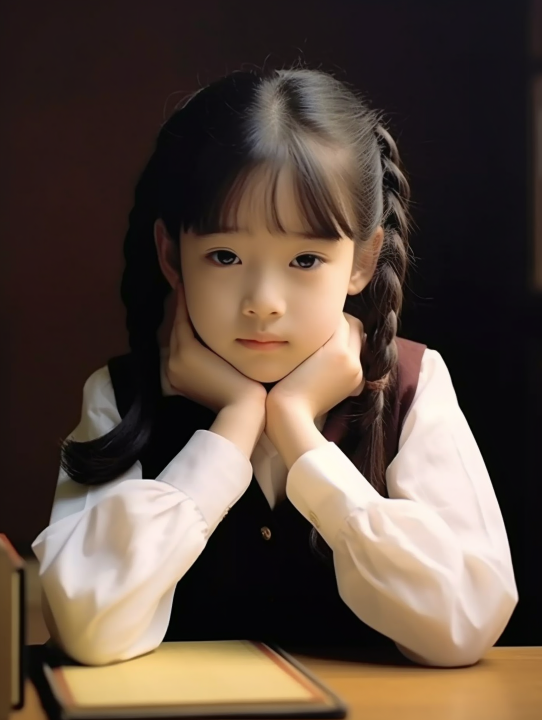 双手托腮的小女孩青春摄影版权图片下载