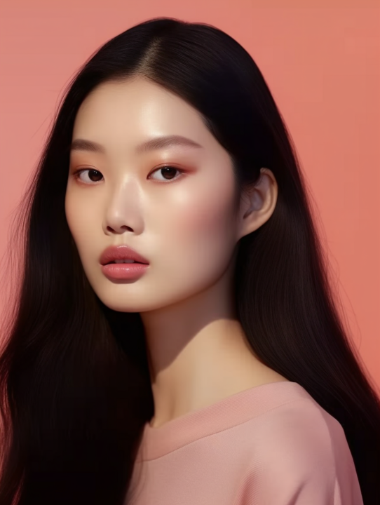 粉色背景前的淡妆女孩摄影版权图片下载