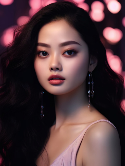 粉色星光越南风情迷人女孩摄影图片