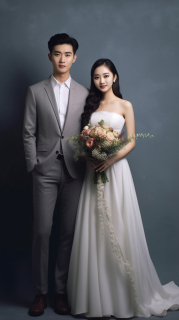 幸福夫妻手捧花婚纱照摄影图片