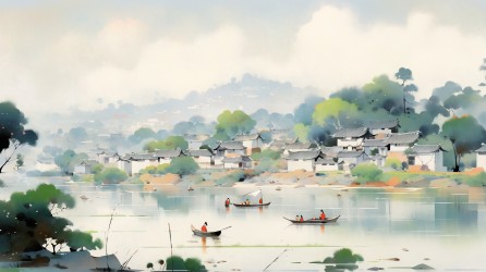 山水小村落迷人水景的摄影图片