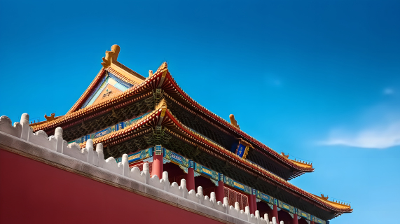 紫禁城暗红色和金色风格摄影图片