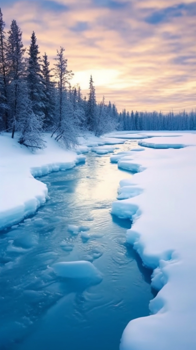 冰天雪地中的冰河摄影图