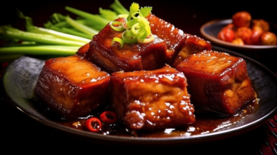 红烧五花肉摄影图片