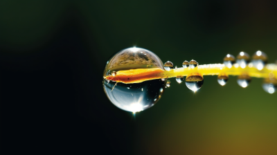 水珠悬挂在枝头的微距摄影图