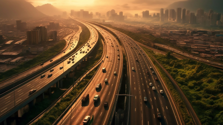 自然光线下的高速公路摄影图
