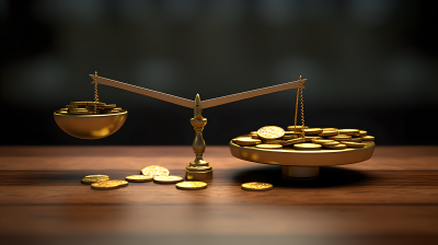 天平两边装满金币摄影图