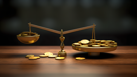 天平两边装满金币摄影图