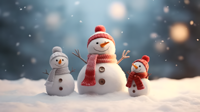 轻蓝色背景下的家庭雪人摄影图