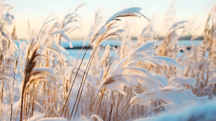 冬日飘雪覆盖的芦苇地摄影图片