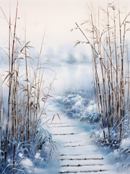 中国山水画冬日雪景摄影图片