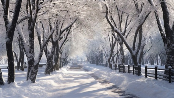 白雪景色的公园摄影图片