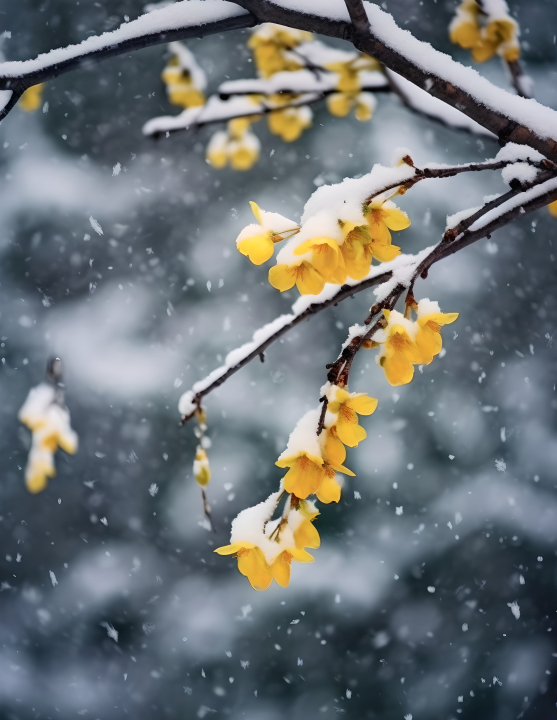 雪枝黄花冬日景观摄影图版权图片下载