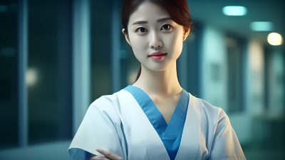 女护士在医院里的摄影图