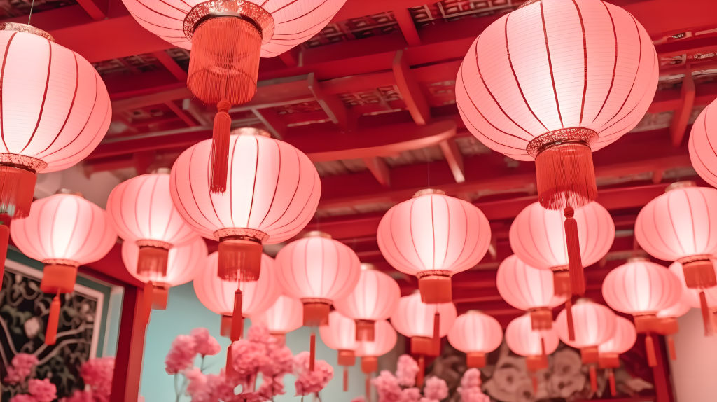 灯笼新年中国红色光晕摄影图版权图片下载