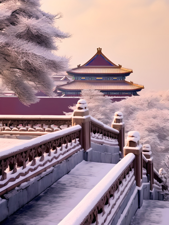 紫禁城大雪松树近景摄影版权图片下载