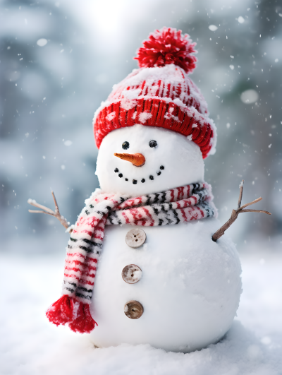 雪人下的圣诞老人帽子摄影图片