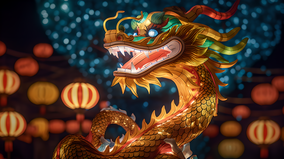 中国龙夜空万彩灯摄影图