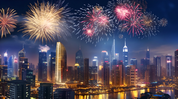 城市夜景炫彩烟花摄影图