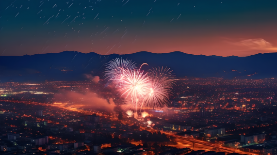城市霓虹烟花夜景摄影图