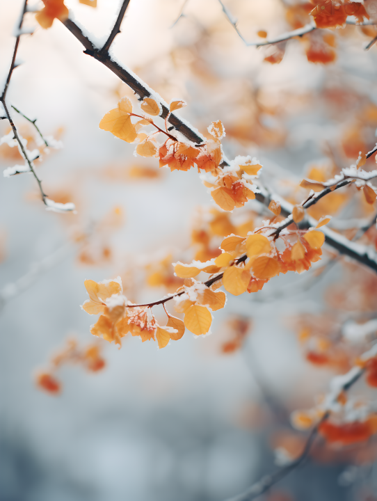 雪枝黄色叶子摄影版权图片下载