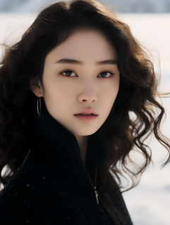 风雪中少女摄影图片