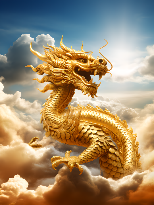 金色中国龙腾云驾雾摄影版权图片下载