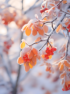 冬日枝头积雪近景摄影图片